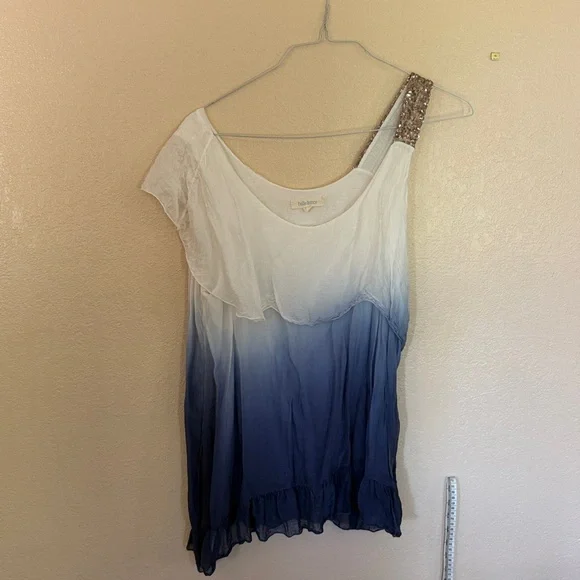 Bella France Silky Med top. Sequin Cotton attached undershirt. OMBRE blue/white - Picture 2 of 9